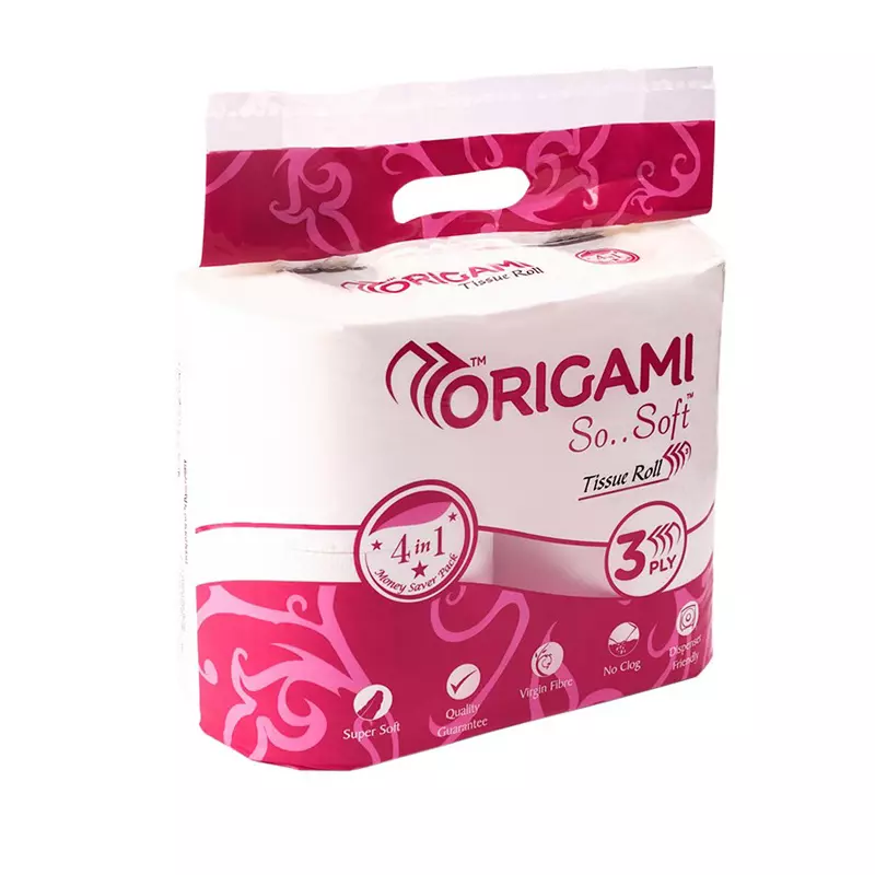 Origami So Soft Toilet Tissue Paper Roll 3 Ply 340 Pulls Per Roll White 100% Cellulose Fibre, 1147 (Pack of 4Packets)