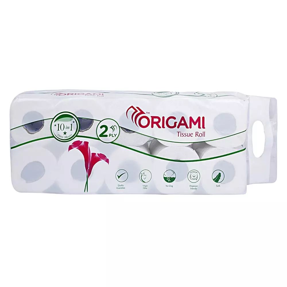 Origami 10 in 1 Tissue Rolls 2 Ply 230 Pulls Per Roll White Paper, 6159 (Pack of 4 Packets)