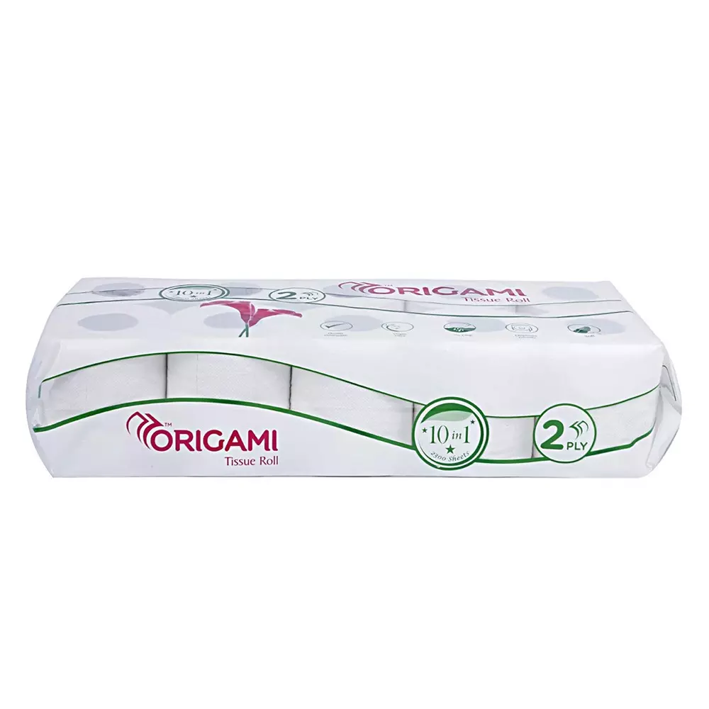 Origami 10 in 1 Tissue Rolls 2 Ply 230 Pulls Per Roll White Paper, 6159 (Pack of 4 Packets)