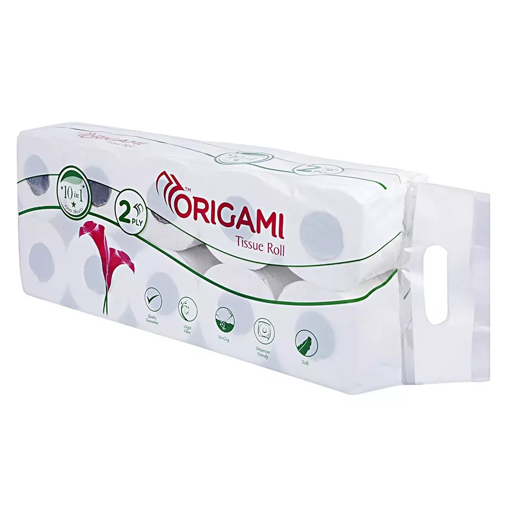 Origami 10 in 1 Tissue Rolls 2 Ply 230 Pulls Per Roll White Paper, 6159 (Pack of 4 Packets)