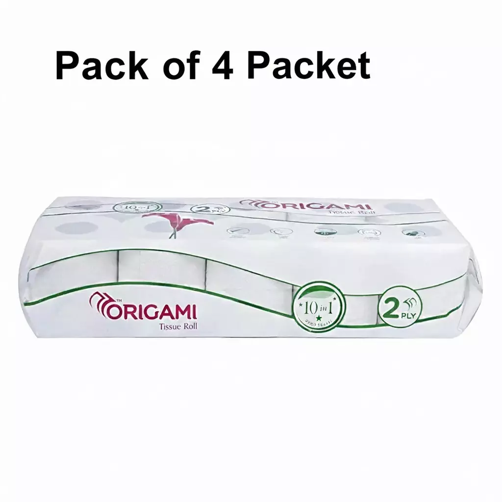 Origami 10 in 1 Tissue Rolls 2 Ply 230 Pulls Per Roll White Paper, 6159 (Pack of 4 Packets)