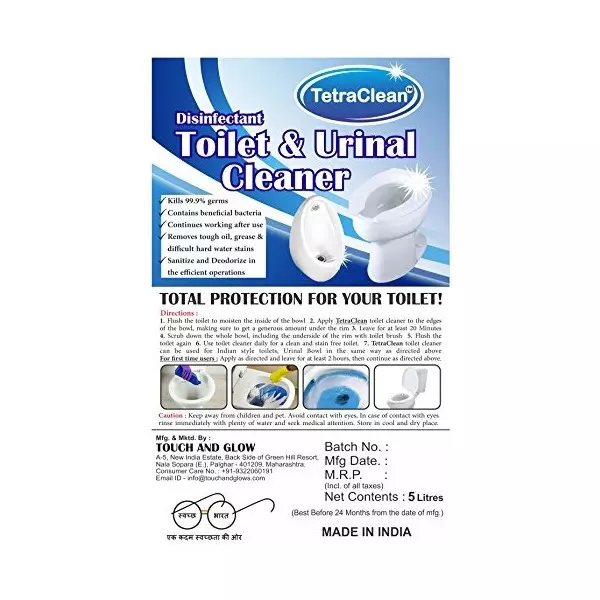 TetraClean Toilet Cum Urinal Cleaner 5 L Leaves A Pleasant Fragrance Eco-Friendly for Removes Tough Urinal Stains, Dirt and Odors