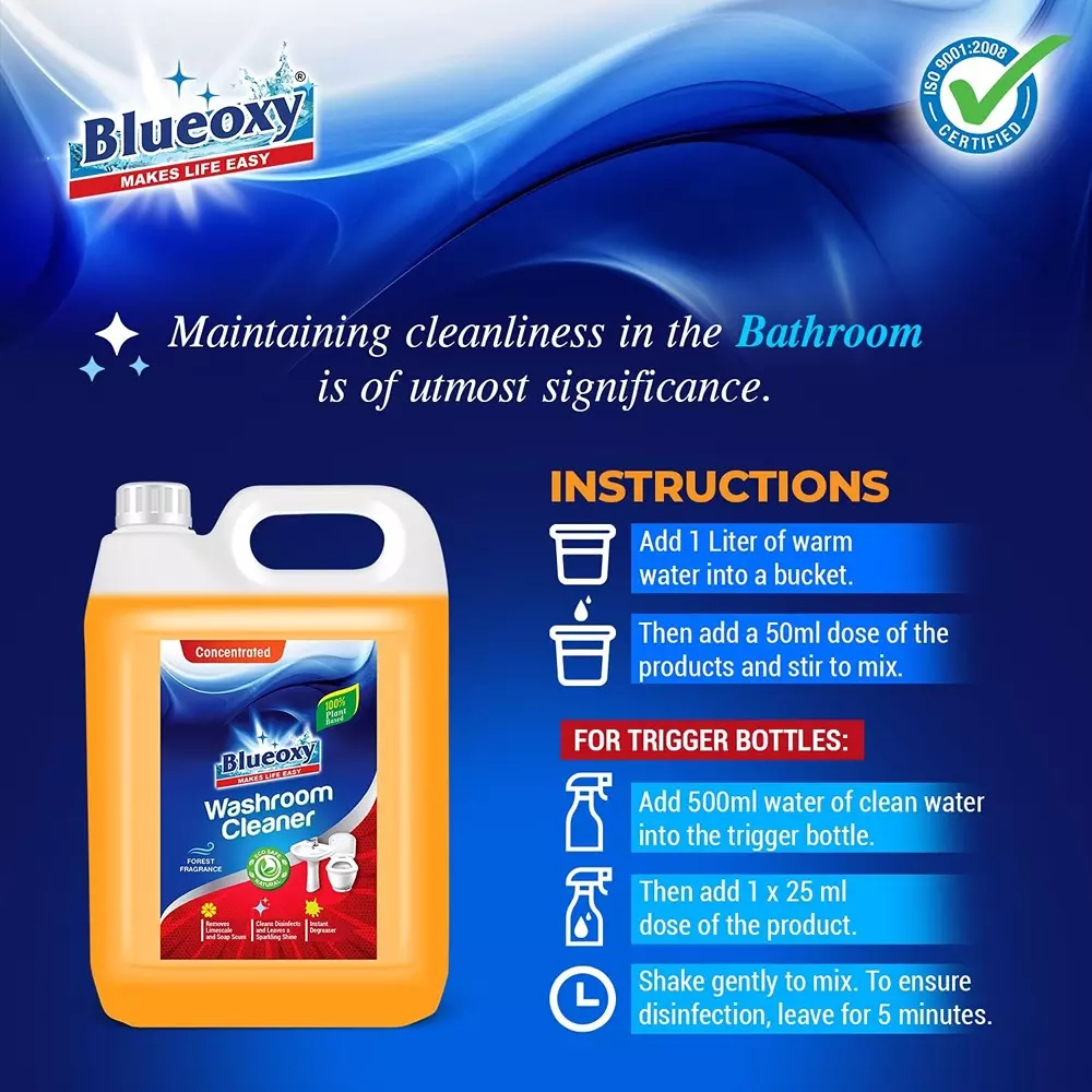 BLUEOXY Bathroom and Toilet Cleaner 5 L Lemon Scent Orange (Pack of 2)