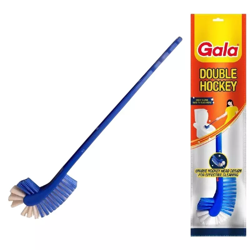 Gala Double Hockey Toilet Brush Hockey Shape Blue Fiber Brush Material Plastic Handle Material for Home & Office Use