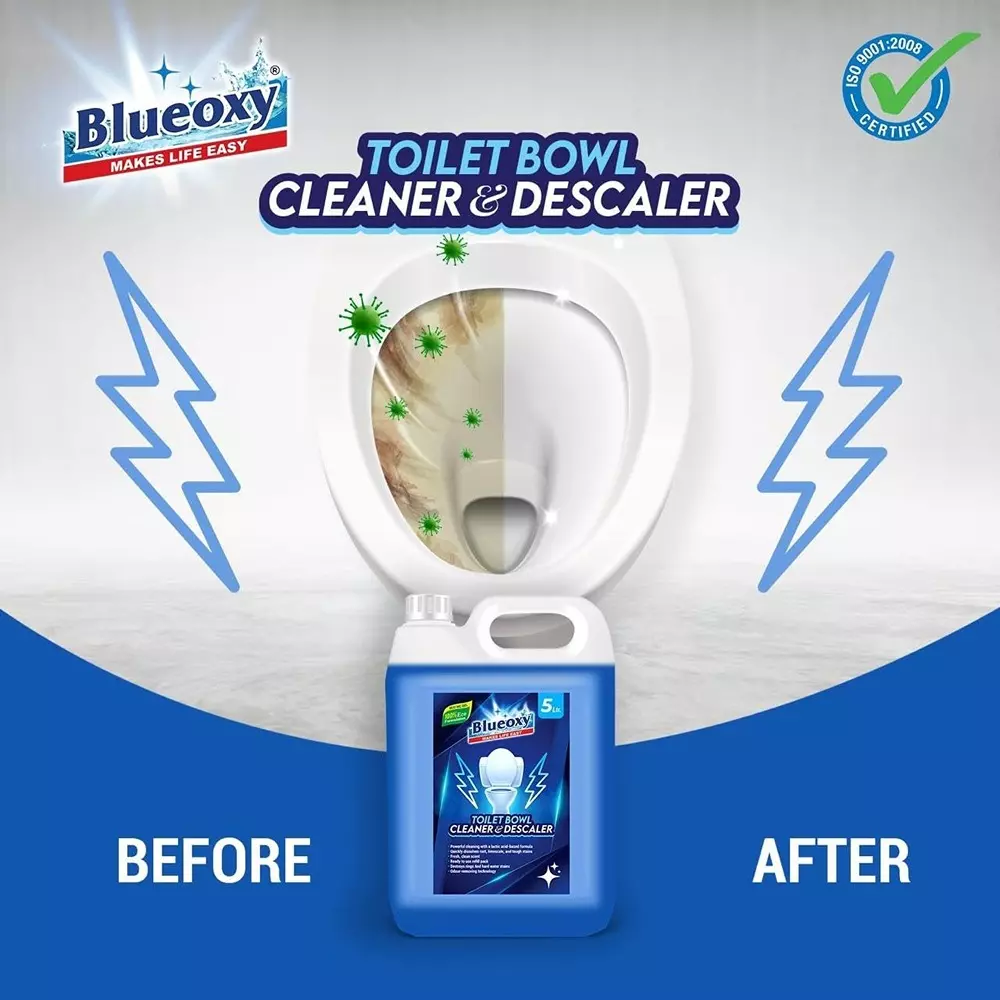 BLUEOXY Natural Toilet Bowl Cleaner & Descaler 5 L Orange Fragrance No Toxic Fumes Released Blue (Pack of 2)