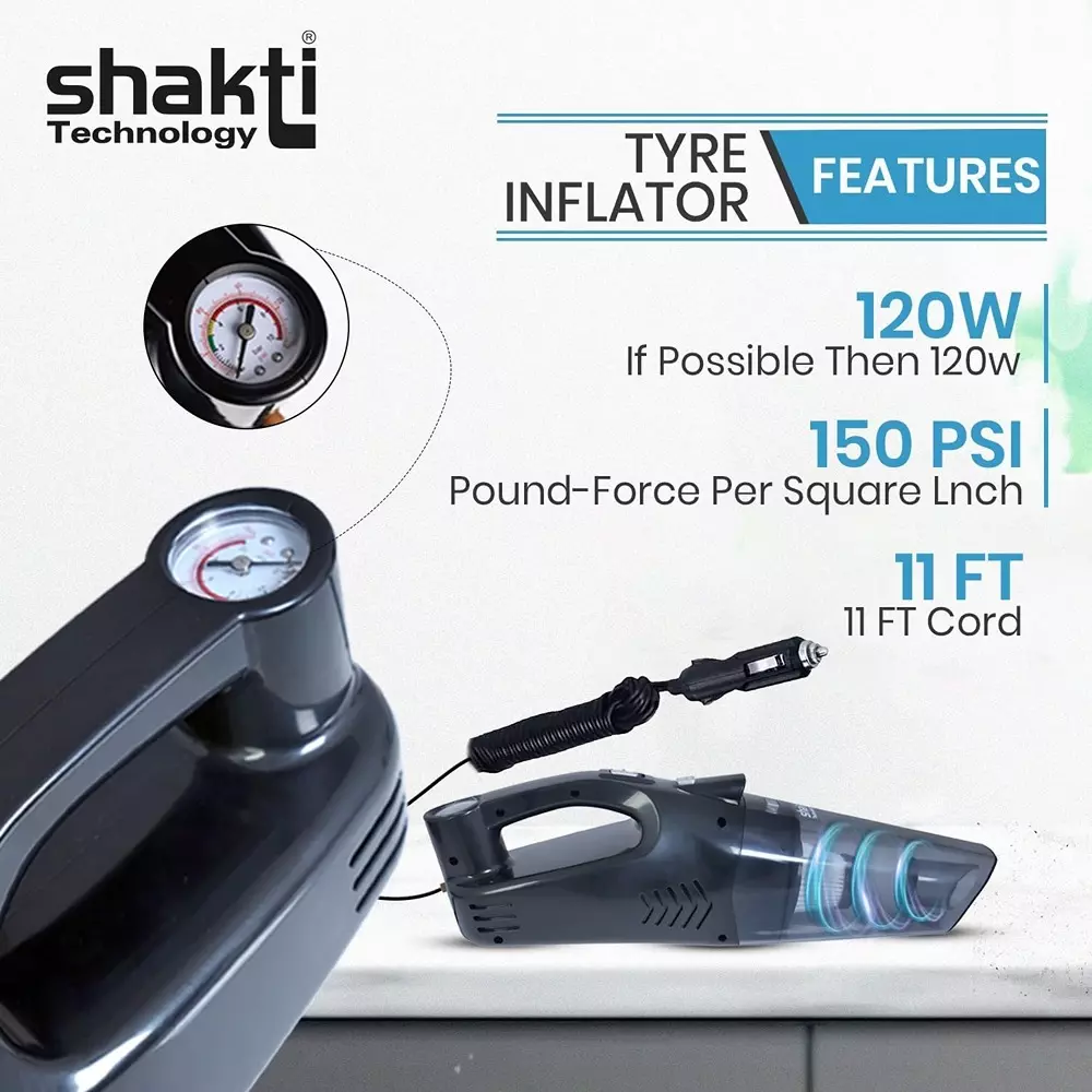 Shakti Technology Aeroclean Handheld Vacuum Cleaner 120 W HEPA Filter 12 V & 5500 Pa Suction