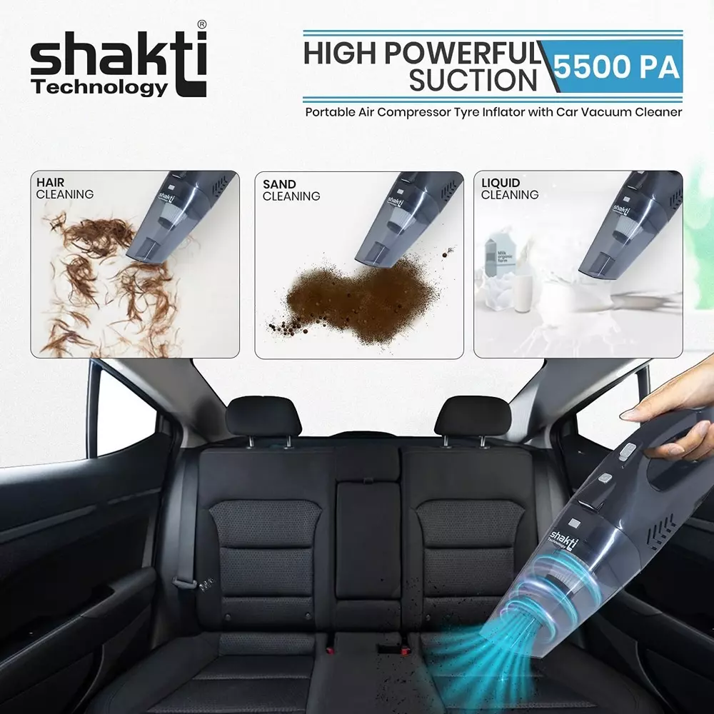 Shakti Technology Aeroclean Handheld Vacuum Cleaner 120 W HEPA Filter 12 V & 5500 Pa Suction