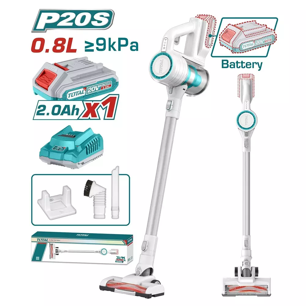 Total 120 WLithium- Ion Vacuum Cleaner 20 V 800 ml Dust Capacity, TVLI2006 (1 Kit)