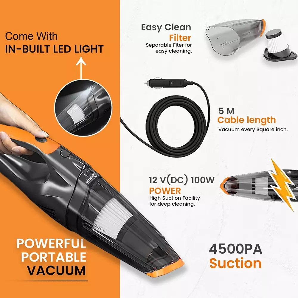 Shakti Technology Cyclone Handheld Vacuum Cleaner With LED Light 100 W HEPA Filter 4500 Pa Suction