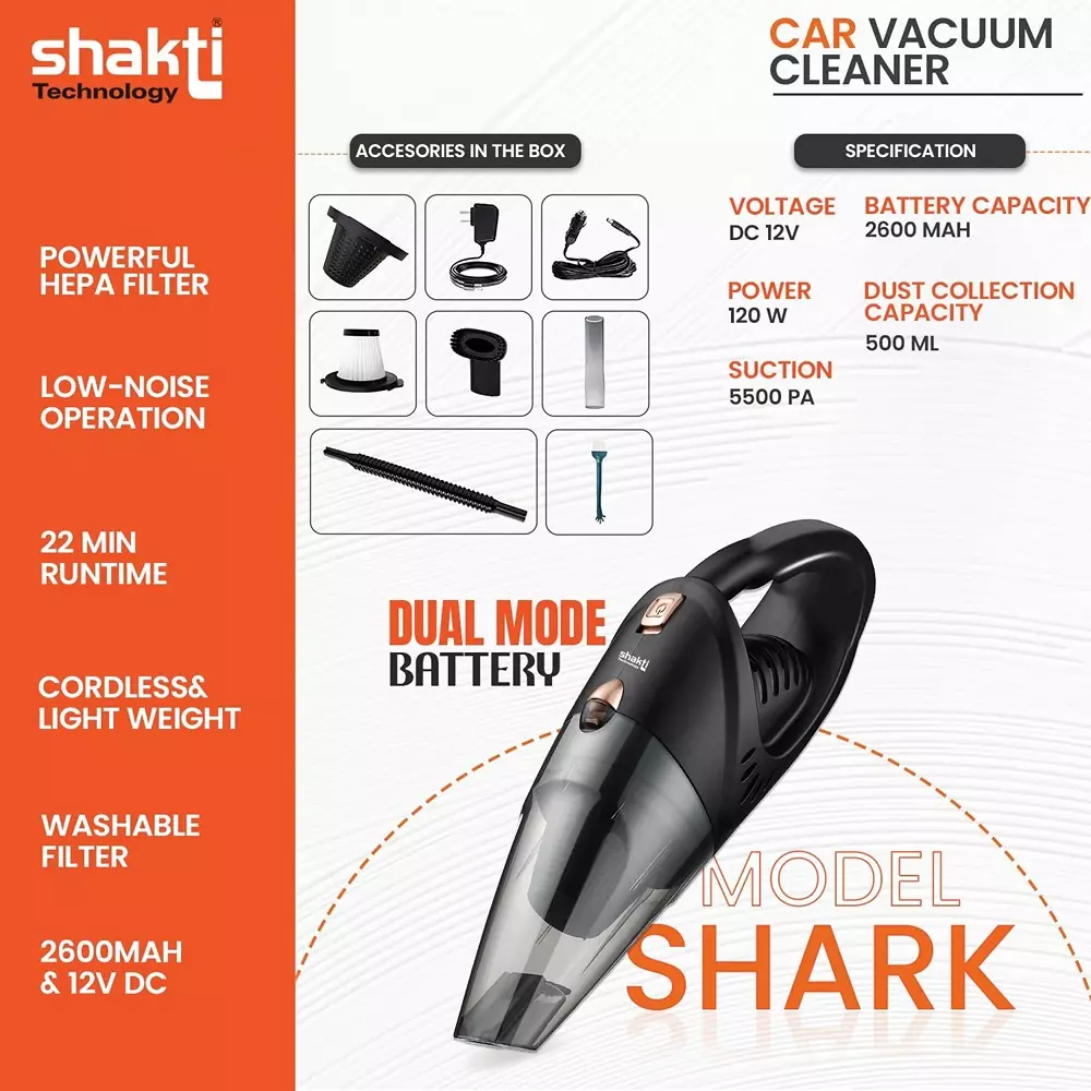 Shakti Technology Shark Cordless Vacuum Cleaner 120 W HEPA Filter 5500 PA Suction