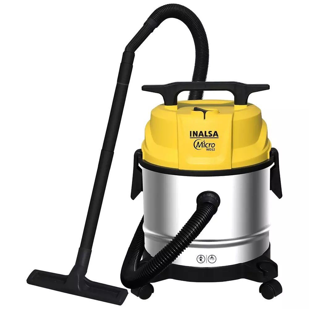 Inalsa WD12 Vaccum Cleaner 1200 W 12 L Dust Tank Capacity Plastic 240 V Yellow & Silver Color