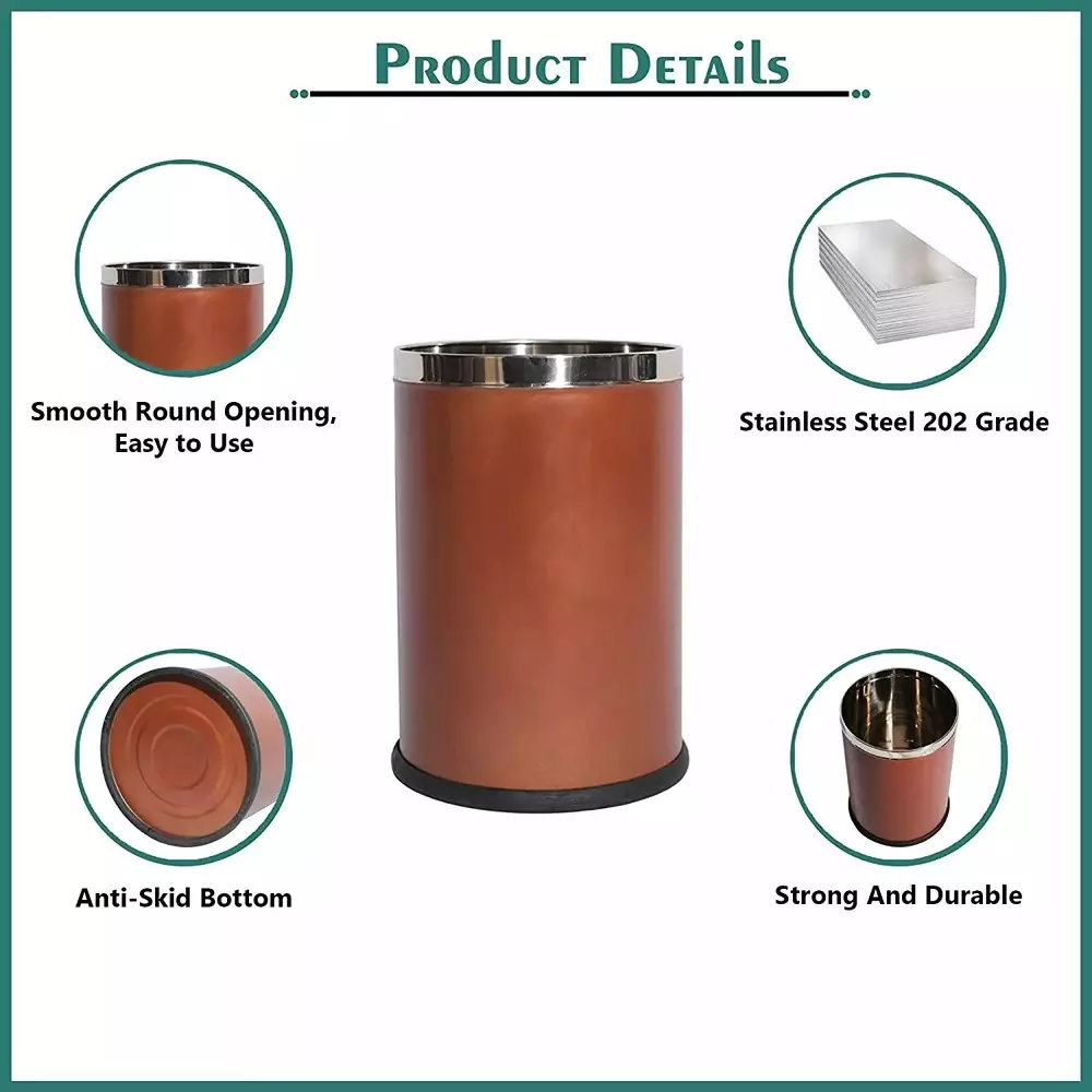 Grassland Open Top Dustbin Stainless Steel ‎Brown 10x24 inch 30 L, GSS1185