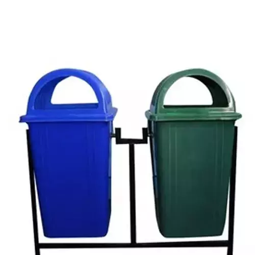 Grassland Dome Lid Dustbin HDPE Plastic Blue & Green 60 L x 2, GPL1261