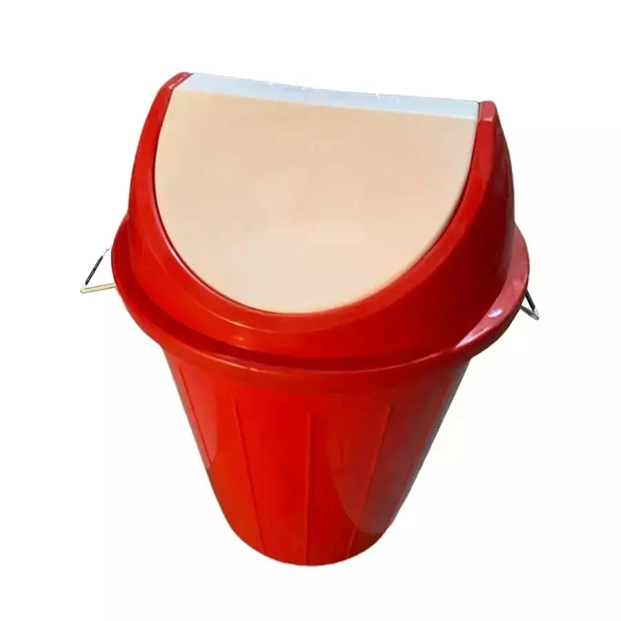 Grassland Dustbin 30 L HDPE Plastic Round Red with Swing Lid, GPL1068