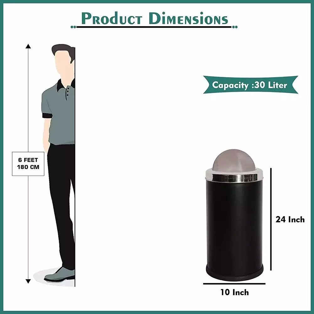 Grassland Dustbin 22 L Stainless Steel Round Black with Swing Lid, GSS1226