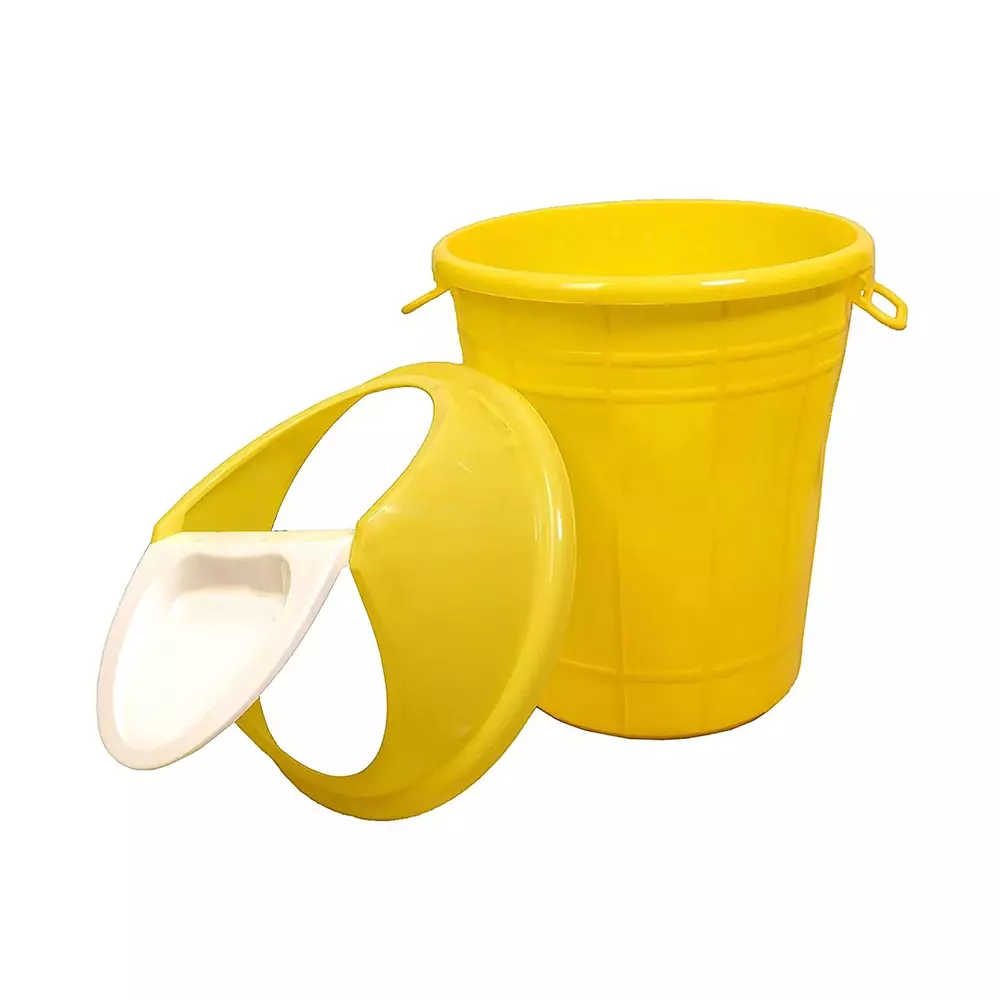 Grassland Dustbin 15 L HDPE Plastic Round Yellow with Swing Lid, GPL1267