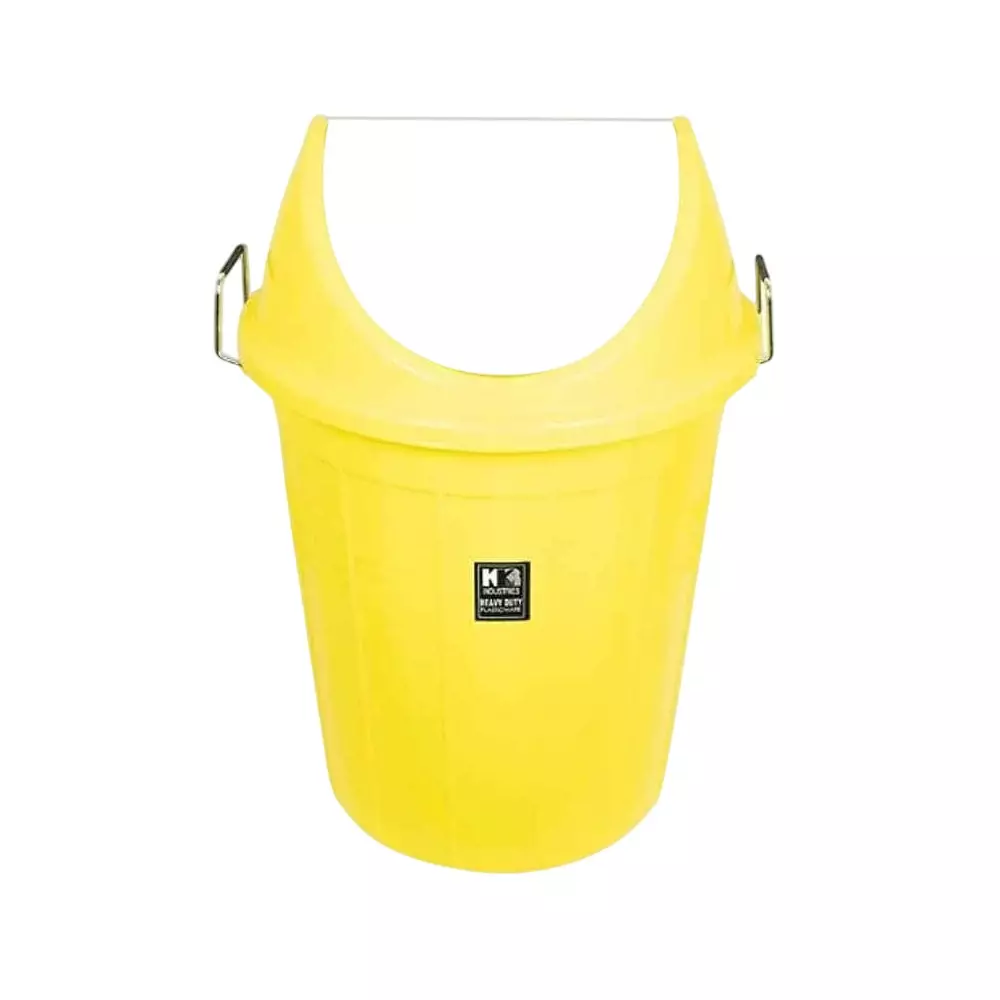 KKR Heavy Duty Swing Dustbin 80 L Capacity Yellow Round Shape Plastic for Indoor & Outdoor Use