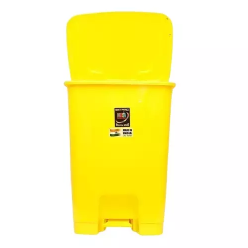 KKR Pedal Bin 15 L Capacity Yellow Rectangular Shape Plastic for Indoor & Outdoor Use
