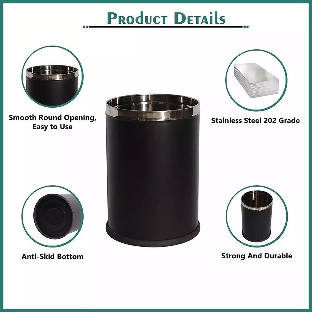 Grassland Open Top Dustbin Stainless Steel Blue  12x28 inch 50 L, GSS1051