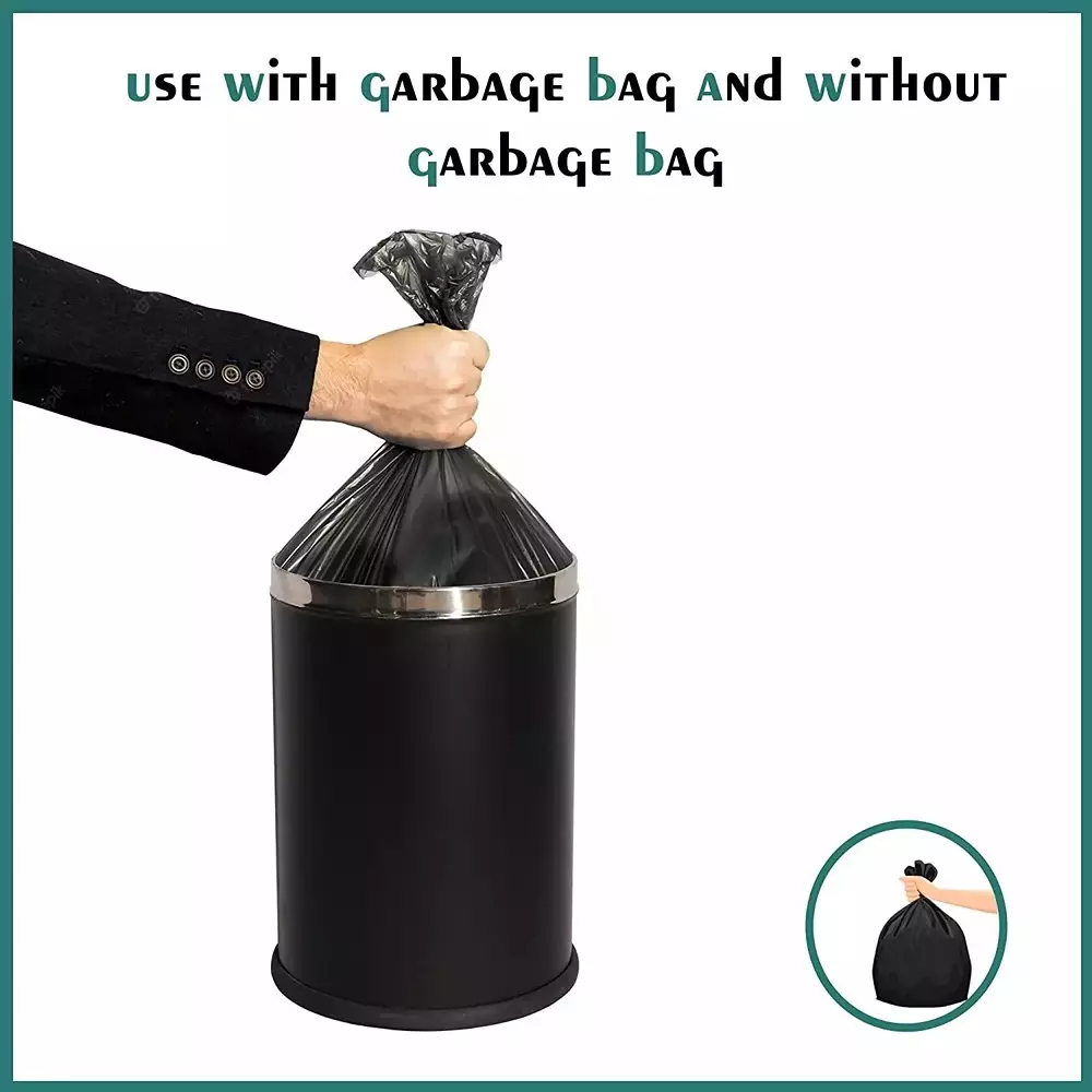 Grassland Dustbin ‎11 L Stainless Steel Round Black with Swing Lid, GSS1008