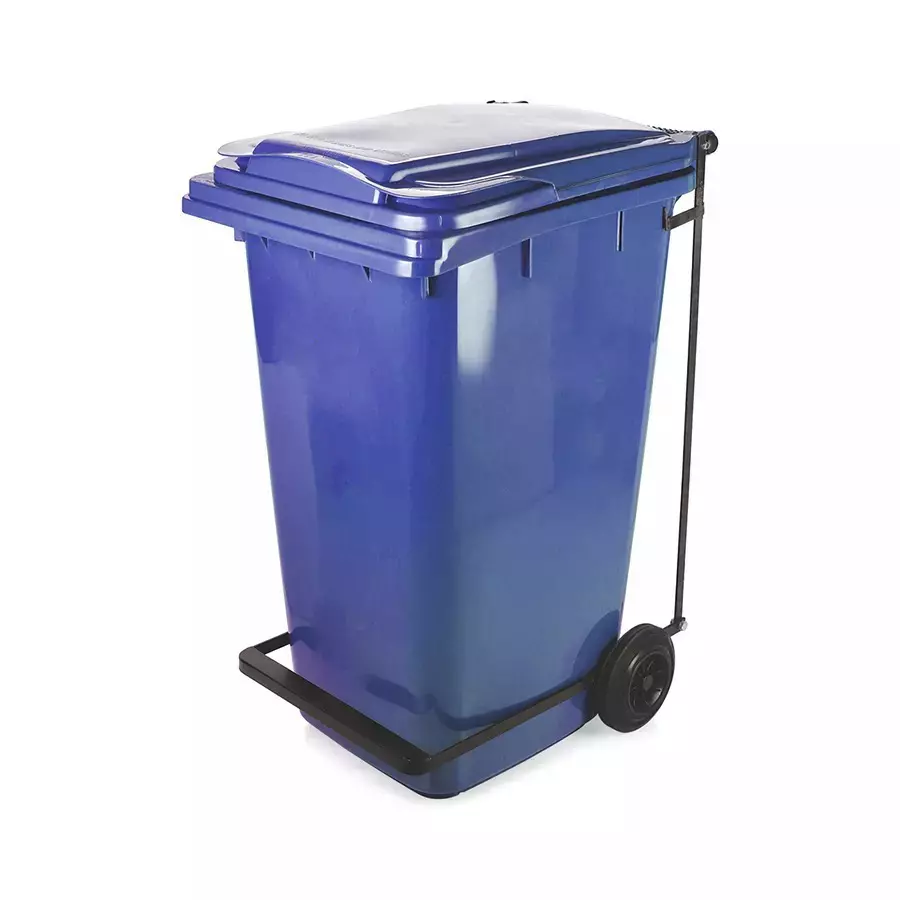 Grassland Pedal Dustbin HDPE Plastic Blue 120 L with Lid & 2 Wheels, GPL1085