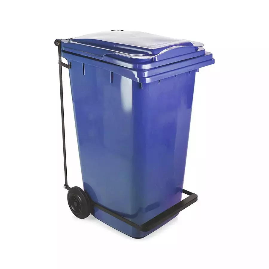 Grassland Pedal Dustbin HDPE Plastic Blue 120 L with Lid & 2 Wheels, GPL1085