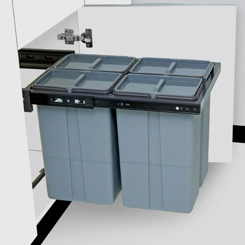 Olive Waste Bin 2C with Soft Close 10+10+10+10 L PVC Square Light Grey 362x510x400 mm, 113010830004