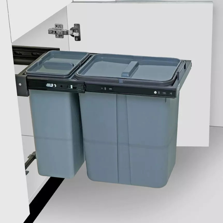 Olive Waste Bin 3A with Soft Close 20+10 L PVC Square Light Grey 292x510x400 mm, 113010830005