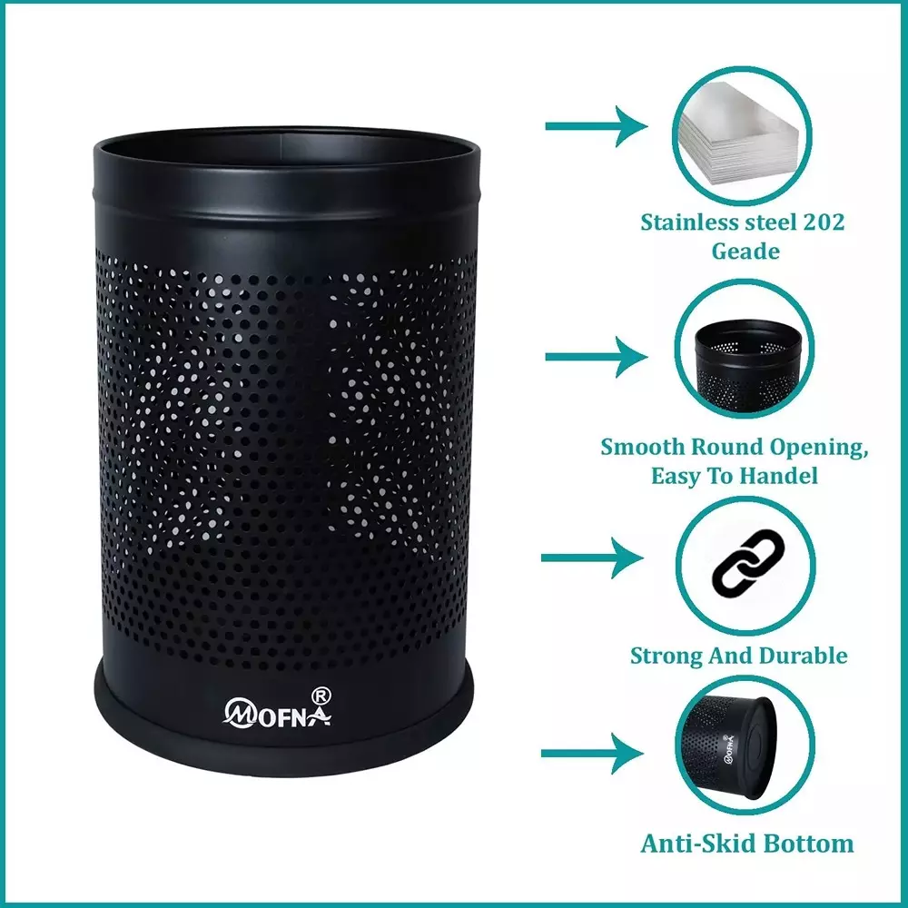 Grassland 5 L Black Stainless Steel ‎Cylindrical Perforated Dustbin, GSS1177
