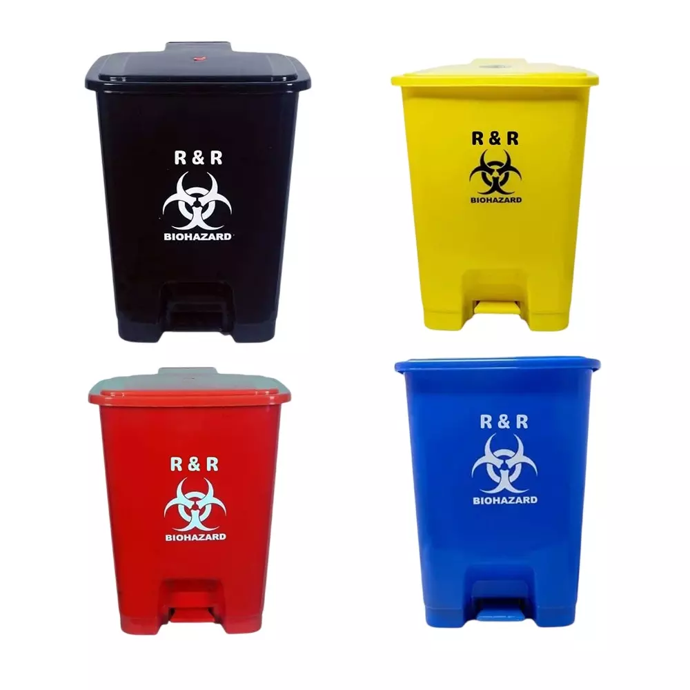 R & R Foot Pedal Wastebin Set 10 L Capacity Plastic for Hospitals, Clinics, Laboratories, Healthcare Use (Pack of 4 Pcs)