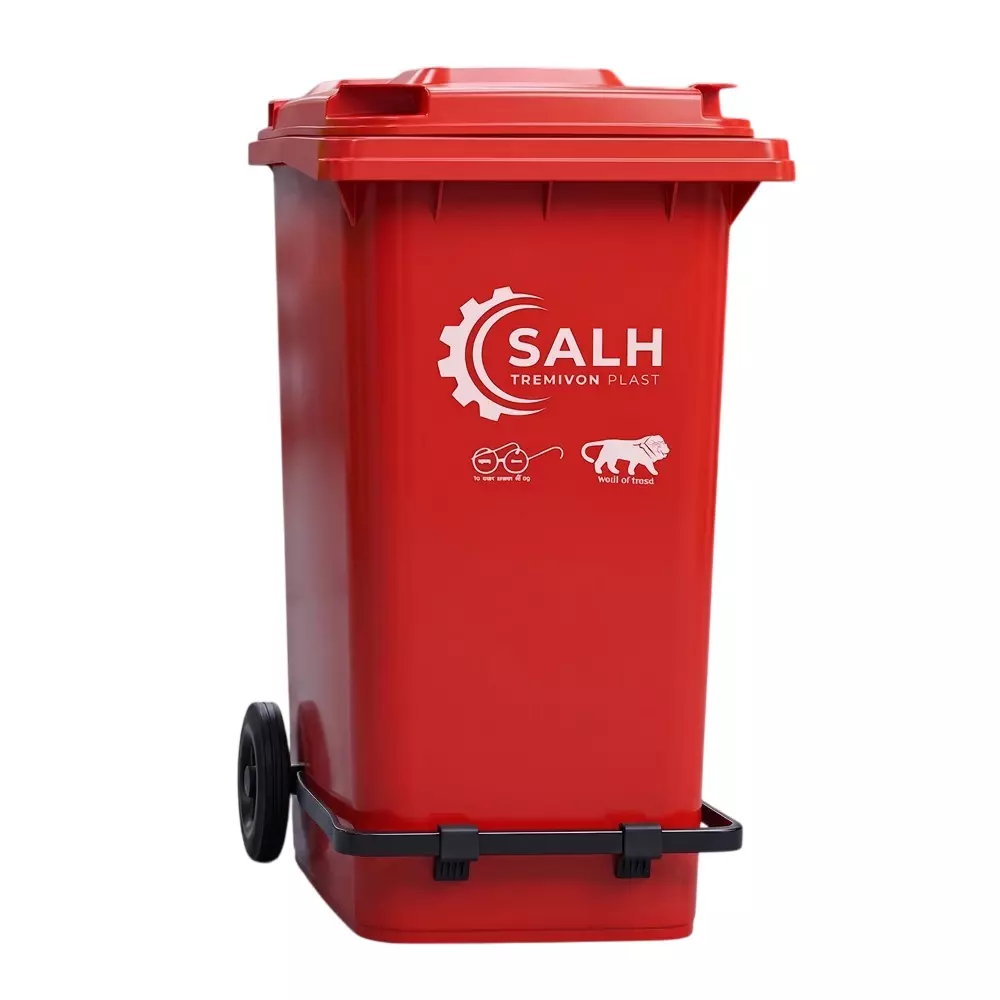 Salh Dustbin Open Top along with LID and 2 Wheels 240 L Capacity Red Rectangular Shape Plastic for Outdoor, SWB 240 L