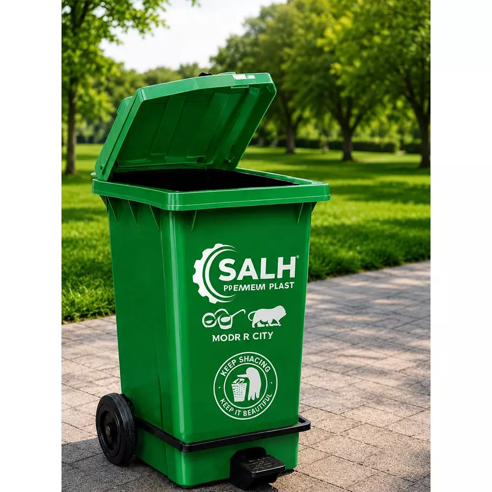 salh-dustbin-open-top-along-with-lid2-wheels-and-pedal-240-l-capacity-green-rectangular-shape-plastic-for-outdoor-swb-240-lp