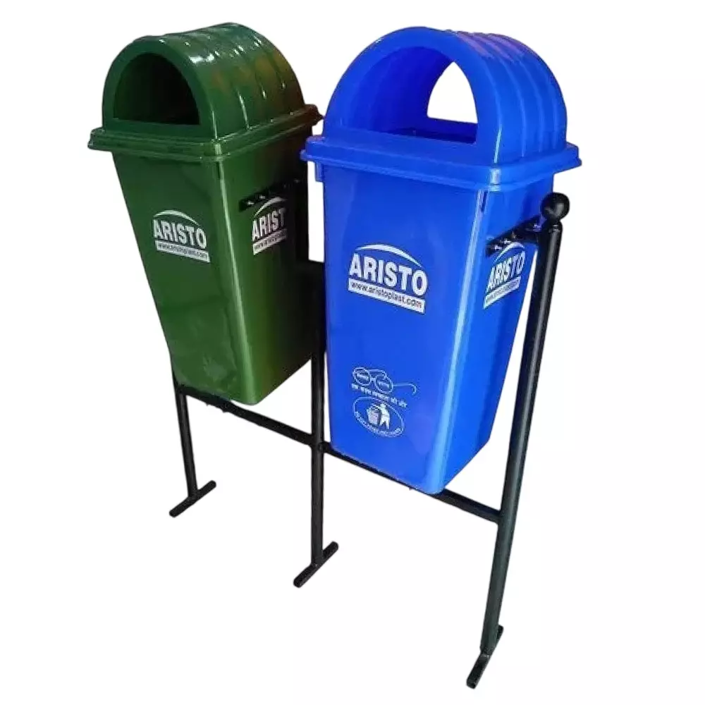 ARISTO Pole Mounted Dome Lid Dual Dustbin 110 L Capacity Green & Blue