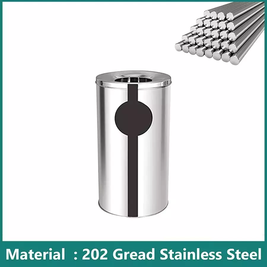 Grassland Open Top Dustbin Stainless Steel Silver 12x24 inch 50 L, GSS1220