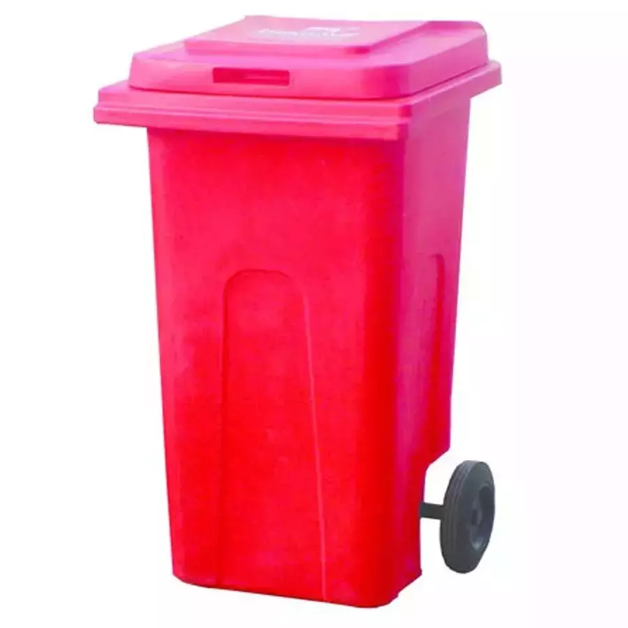 Grassland Dustbin HDPE Plastic Red 120 L with Lid & 2 Wheels, GPL1110
