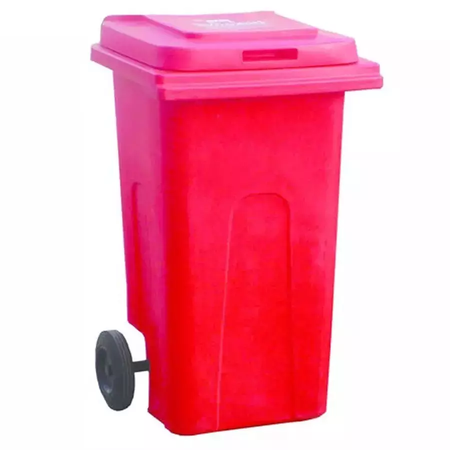 Grassland 120 L Dustbin with Lid and Wheels HDPE Plastic Red, GPL1110