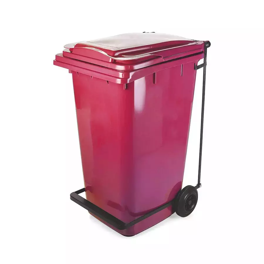 Grassland Pedal Dustbin HDPE Plastic Red 120 L with Lid & 2 Wheels, GPL1123