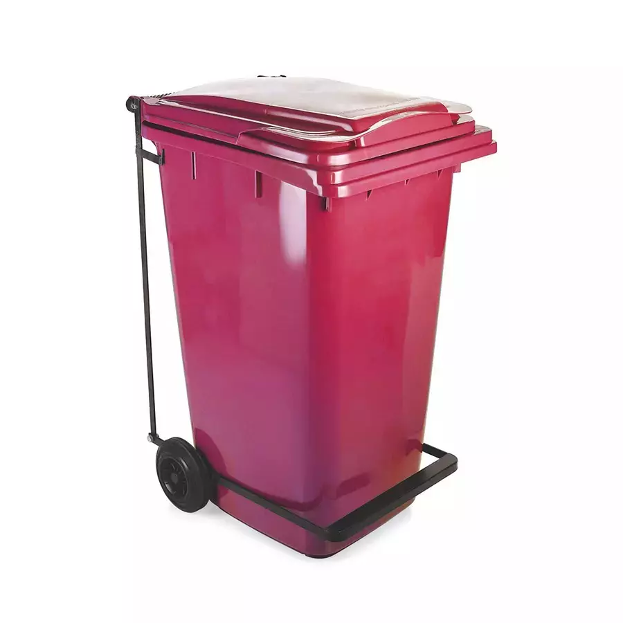 Grassland Pedal Dustbin HDPE Plastic Red 120 L with Lid & 2 Wheels, GPL1123