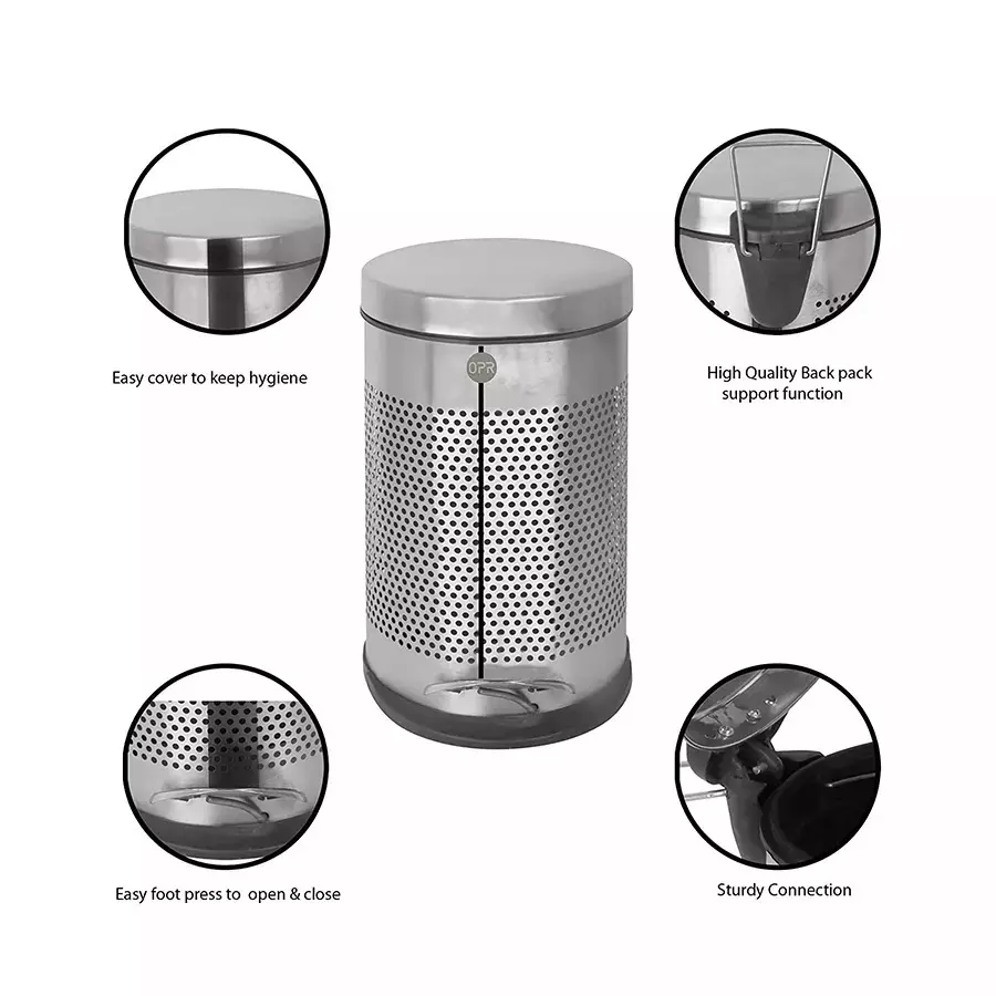 Grassland Pedal Dustbin Open Top Stainless Steel Silver 20 L with Lid, GSS1243