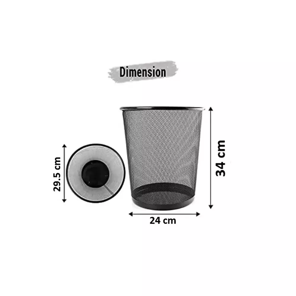 GENERIC Metal Mesh Dustbin Large Size Approx. 19 L Capacity, Black Color (Pack of 2)