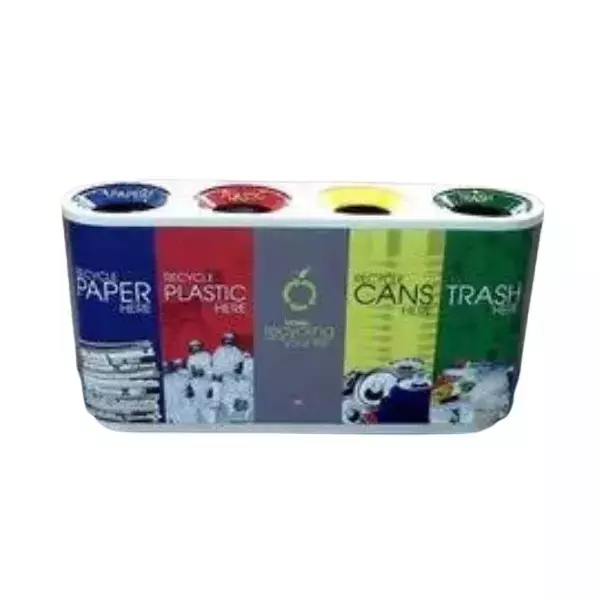 Grassland 60 L x 4 Blue, Red, Yellow and Green Fibre Reinforced Plastic Quatro Dustbin, GFRP1214