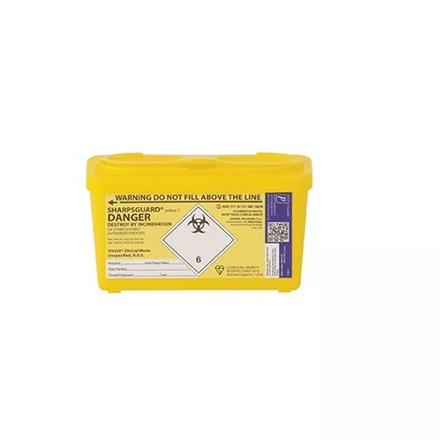 RS PRO Sharps Disposal Bin Polypropylene 204 mm 68 mm 119 mm Yellow, 2854763