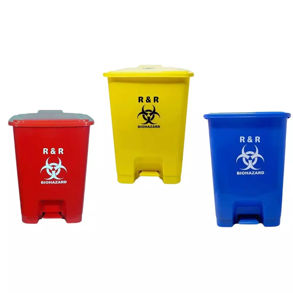 R & R Foot Pedal Wastebin Set 30 L Capacity Plastic for Hospitals, Clinics, Laboratories, Healthcare Use (Pack of 3 Pcs)