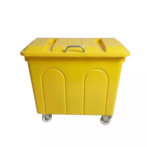 Imported Plastic Dustbin Yellow 4 Wheel and 660 L Capacity