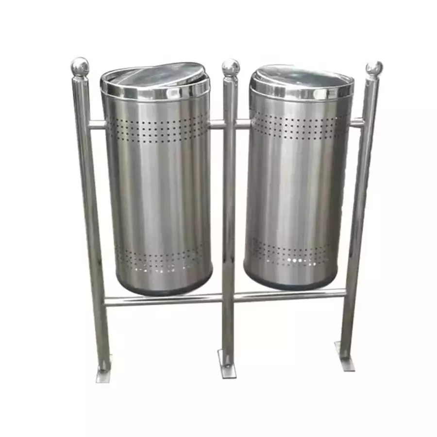 Grassland Open Top Dustbin Stainless Steel Silver 12x28 inch 50 L x 2, GSS1002