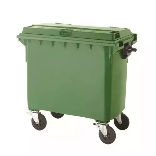 Grassland Dustbin HDPE Plastic Green 640 L with Lid & 4 Wheels, GPL1029