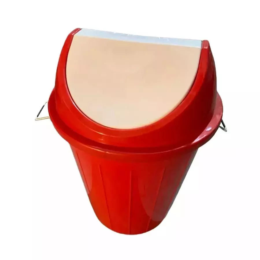 Grassland Dustbin 15 L HDPE Plastic Round Red with Swing Lid, GPL1229