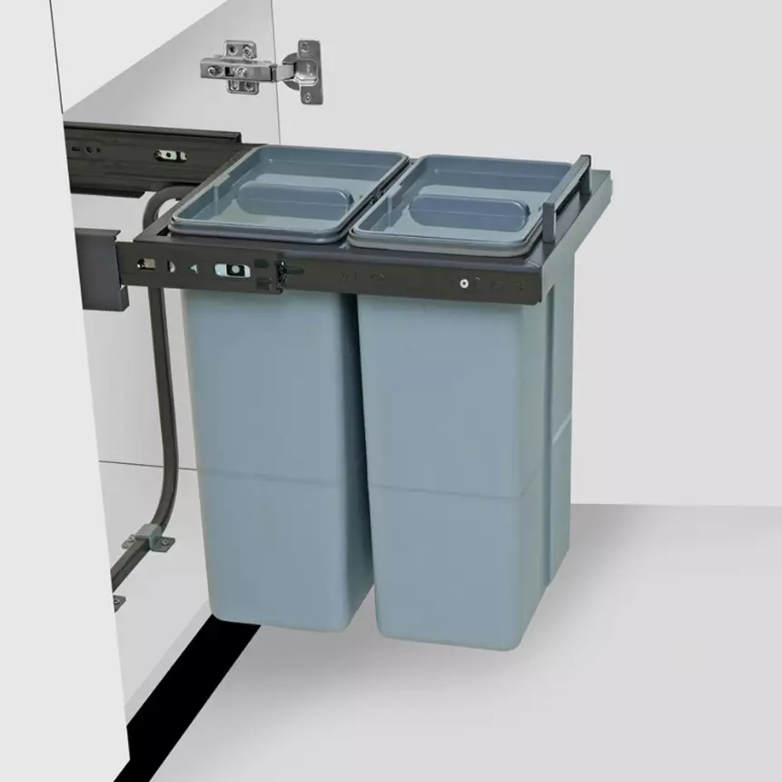 Olive Waste Bin 5B with Soft Close 10+10 L PVC Square Light Grey 292x367x400 mm, 113010830009