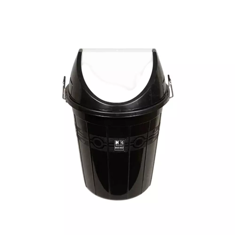 KKR Heavy Duty Swing Dustbin 30 L Capacity Black Round Shape Plastic for Indoor & Outdoor Use