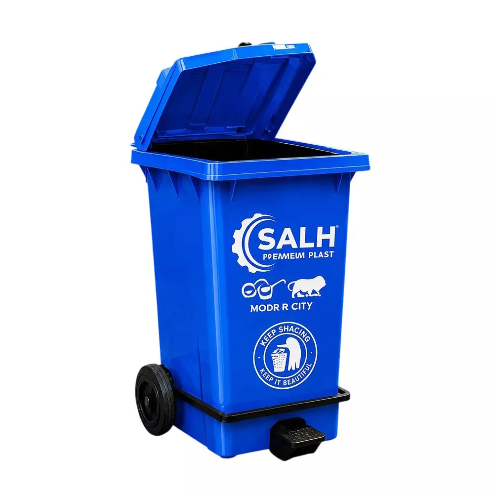 Salh Dustbin Open Top along with LID,&nbsp;2 Wheels and Pedal 240 L Capacity Blue Rectangular Shape Plastic for Outdoor, SWB 240 LP